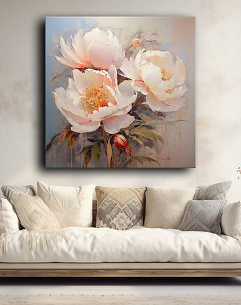 Peonie - Plakat - Olej, Boho, Abstrakcja, Black Sapphire Art