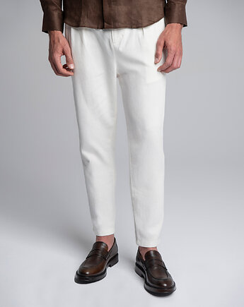 Spodnie casual męskie Forli ecru relaxed fit, BORGIO