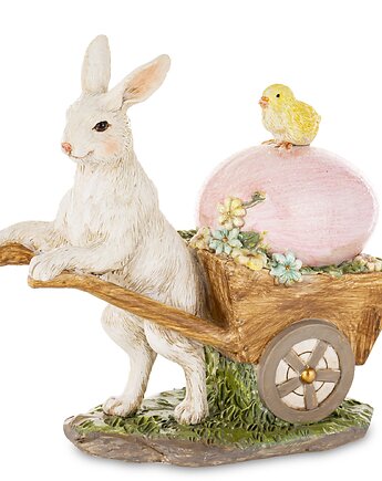 Dekoracja - królik z taczką, jajkiem i kurczaczkiem 13x13x6 cm, MIA home