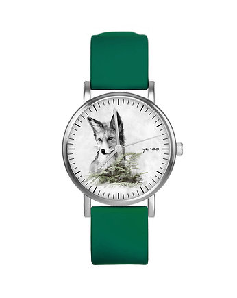 Zegarek  mały - Lis - silikonowy, zielony, OKAZJE - Prezenty na 18 dla chłopaka