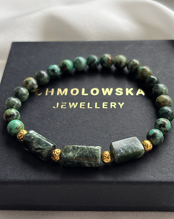 Bransoletka Męska Unikatowa Serafnit i Turkus afrykański, Chmolowska Jewellery