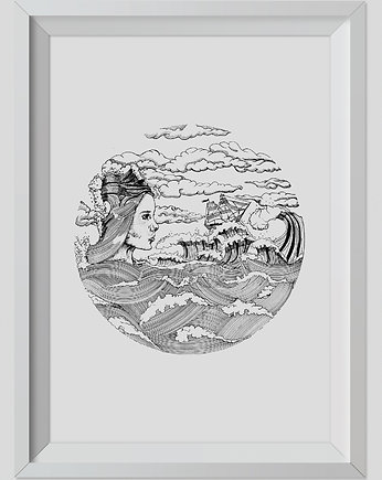 Rysunek Leukotea Grafika 40x30cm + biała rama, ŁUKASZ KROKOSZ ART