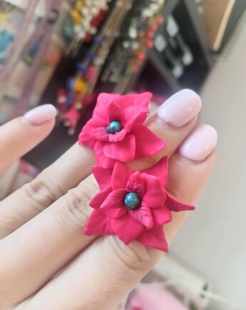 Zestaw kolczyki i piercionek  Kwiat Bożonarodzeniowy Poinsecja, MariaPolymer