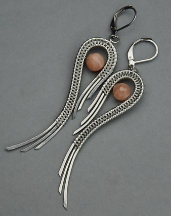 Oryginalne kolczyki skrzydła kamień słoneczny wire wrapping, Agata Rozanska