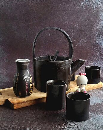 Piękny ceramiczny imbryk i 4 czarki zestaw dla 4 osób. Polskie rękodzieło, Ceramika Wydry