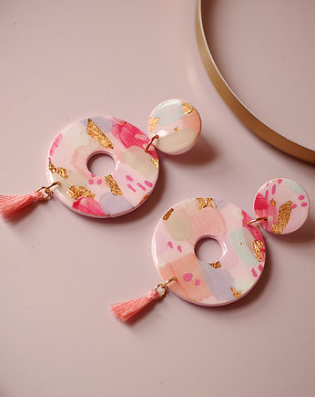 Kolczyki malarskie pink róż złoto, MODELINOVA