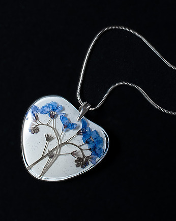 Naszyjnik z niezapominajkami w żywicy - serce, So Jewelry