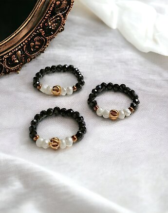 Pierścionek elastyczny: turmalin, perły, kaktusia