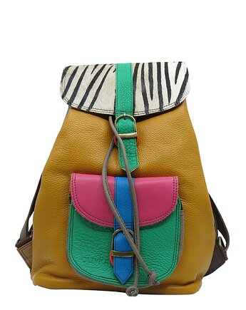 Plecak skórzany kieszenie pojemny kolorowy ze skrawków oryginalny OLIVKA, Olivka Warsaw