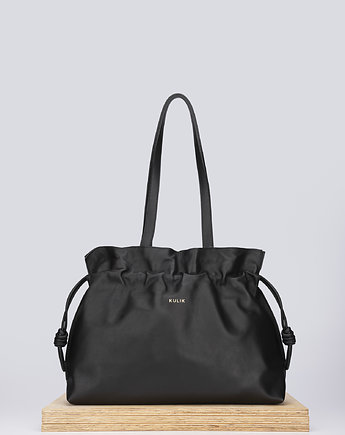 Elegancka torba czarna Shopper Bag z marszczeniami, OKAZJE - Prezent na Wieczór panieński