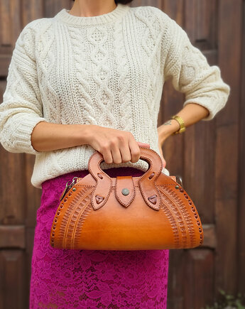 Torebka skórzana ręcznie robiona góralska Cuero wzory elegancka, SempreArte