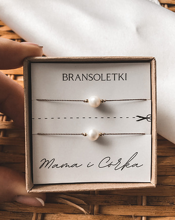 Bransoletka mama i córka perła, pozłacane koraliki, Tiny Stone