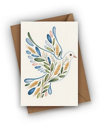 Kartka z Gołębiem- na Chrzest Święty, Komunię, Bierzmowanie, Czarna Owca Karteczki