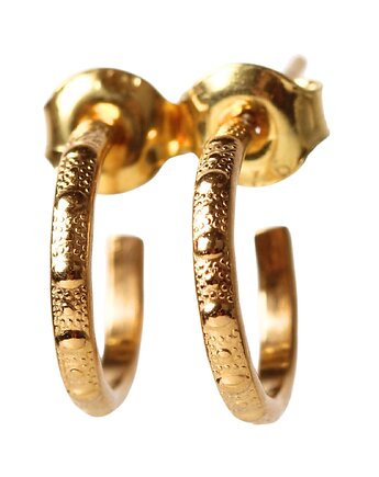 Złote kolczyki koła z fakturą kwiatową - Tilia, Blooming Stones