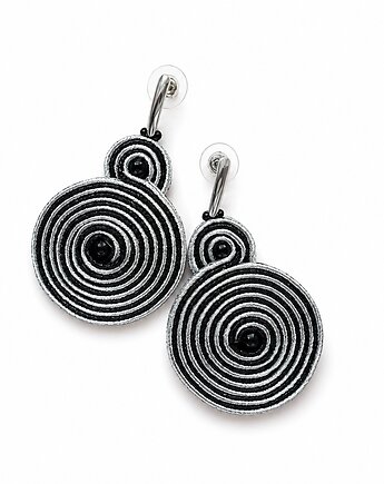 Czarno- srebrne spirale  kolczyki soutache, Mró Soutache