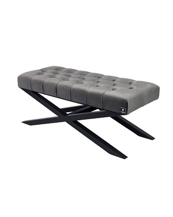 Ławka Pufa Pikowana Szary Guzik Tapicerowany Stal LPM-10, EMRA WOOD DESIGN