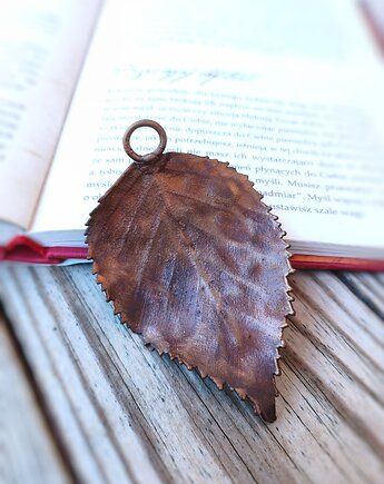 Liść brzozy wisior miedziany duży VIII