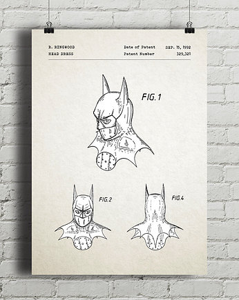 Batman - Maska - patent - plakat vintage, minimalmill
