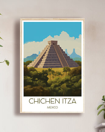 Meksyk -  Chichen Itza - Plakat, pamiątka dla podróżnika, Black Sapphire Art