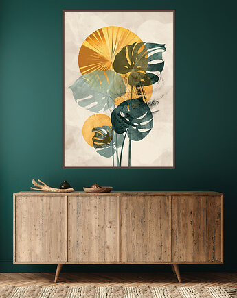 Monstera - Plakat, druk - Chiński Orient, Harmonia Zen, Roślinny #61, Black Sapphire Art