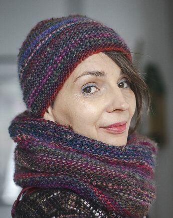 Czapka + komin fiolety 100% wełna, BandaBag