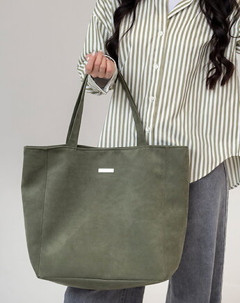 Shopper BASIC z nubuku tapicerskiego w kolorze oliwkowym., Karolina Audycka