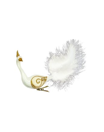 Bombka choinkowa: Królewski Paw z piórami: biały, Syn Bombkarza