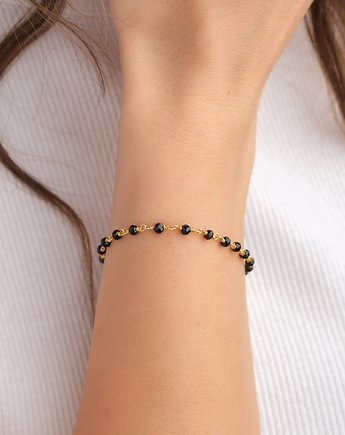Bransoletka różaniec onyks- srebro 925 pozłacane, Coccola JEWELLERY