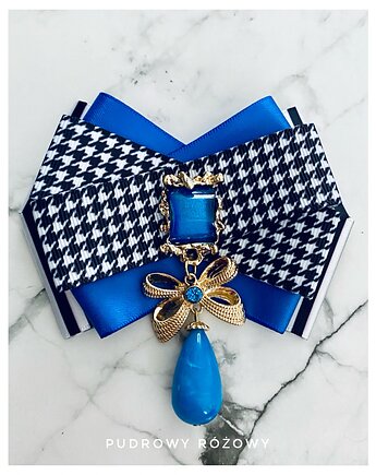 Brosza  z ozdobą w stylu glamour z niebieskimi kamieniami NEW, Pudrowy Różowy