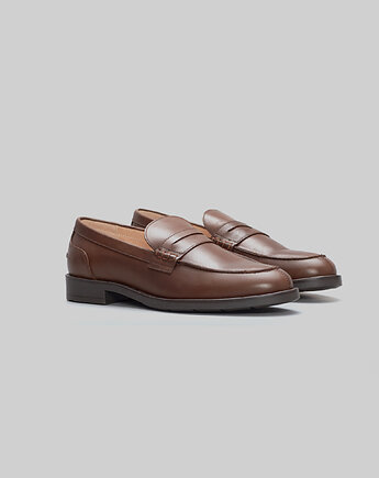 Ciemnobrązowe skórzane buty męskie penny loafers F308 obuwie, BORGIO