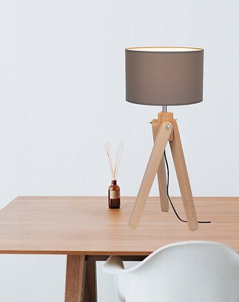 Dębowa lampka nocna stołowa z abażurem E27 LED - Brąz, Fabryka Lamp