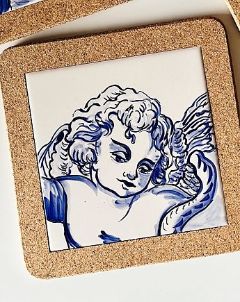 Modi - Podkładka pod kubek z aniołem na kafelku ręcznie malowanym, azulkafelki