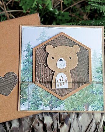 MIŚ leśny : kartka handmade dla chłopca handmade, kaktusia
