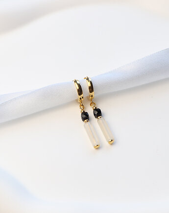 Kolczyki pozłacane - Czarny Turmalin, Biały Agat, Bring Biżuteria