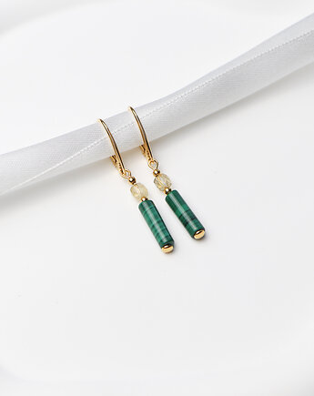 Kolczyki pozłacane - Malachit, Cytryn, Bring Biżuteria