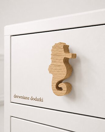 Drewniane gałki do mebli, z drewna, MORSKIE, konik morski, Drewniane dodatki
