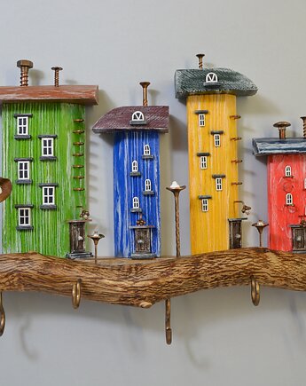 Wieszak na klucze z kolorowymi domkami na gałędzi, Creative Craft Family R