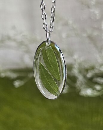 Srebrna zawieszka jajowata suszone kwiaty liśc, zkwiatem