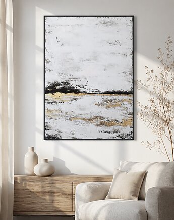 HORYZONT SPOKOJU II Abstrakcyjny obraz ze złotem, ręcznie malowany, 100x70 cm, Anna Jatczak Art