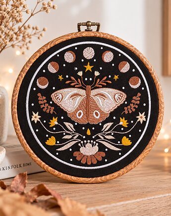 Nocna ćma,haft w oprawie ok 20 cm średnicy, Plasun