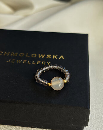 Pierścionek elastyczny Kwarc Dymny, Chmolowska Jewellery