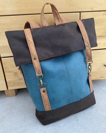 Plecak  włóczykija - brąz, turkus, cynamon, PRACOWNIA 166