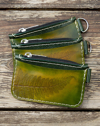 Minimalistyczny portfel skórzany z odciskiem liścia paproci, Shirei Leatherwork