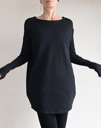 Czarna Sukienka Dresowa Midi Wąski rękaw, ONE MUG A DAY