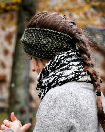 Oliwkowa miękka wełniana opaska twist, Holy Alpaca Knit