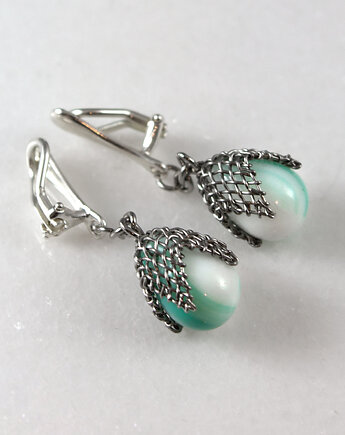 Miętowe prążki w siateczce - klipsy (lub kolczyki), Caltha