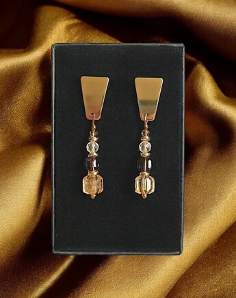 Kolczyki DOBROBYT - cytryn, kwarc dymny, kryształ górski - okazałe, kaktusia