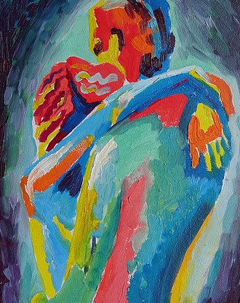 Kolorowy obraz olejny do salonu kochankowie love, alice oil on canvas