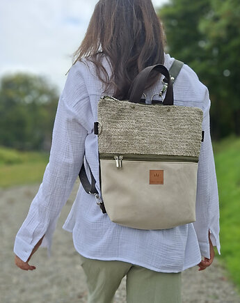 Zamszowy plecak 2w1 Kremowo-Szałwiowy, sabi tatka