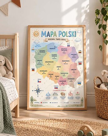Plakat edukacyjny MAPA POLSKI dla chłopca, Dekoracjan